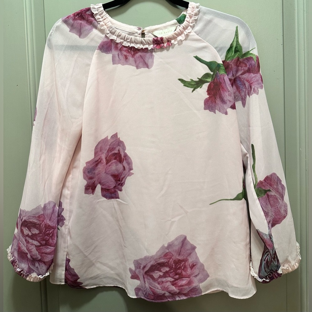 Ted Baker London Size 1 Long Sleeve Floral Blouse EUC